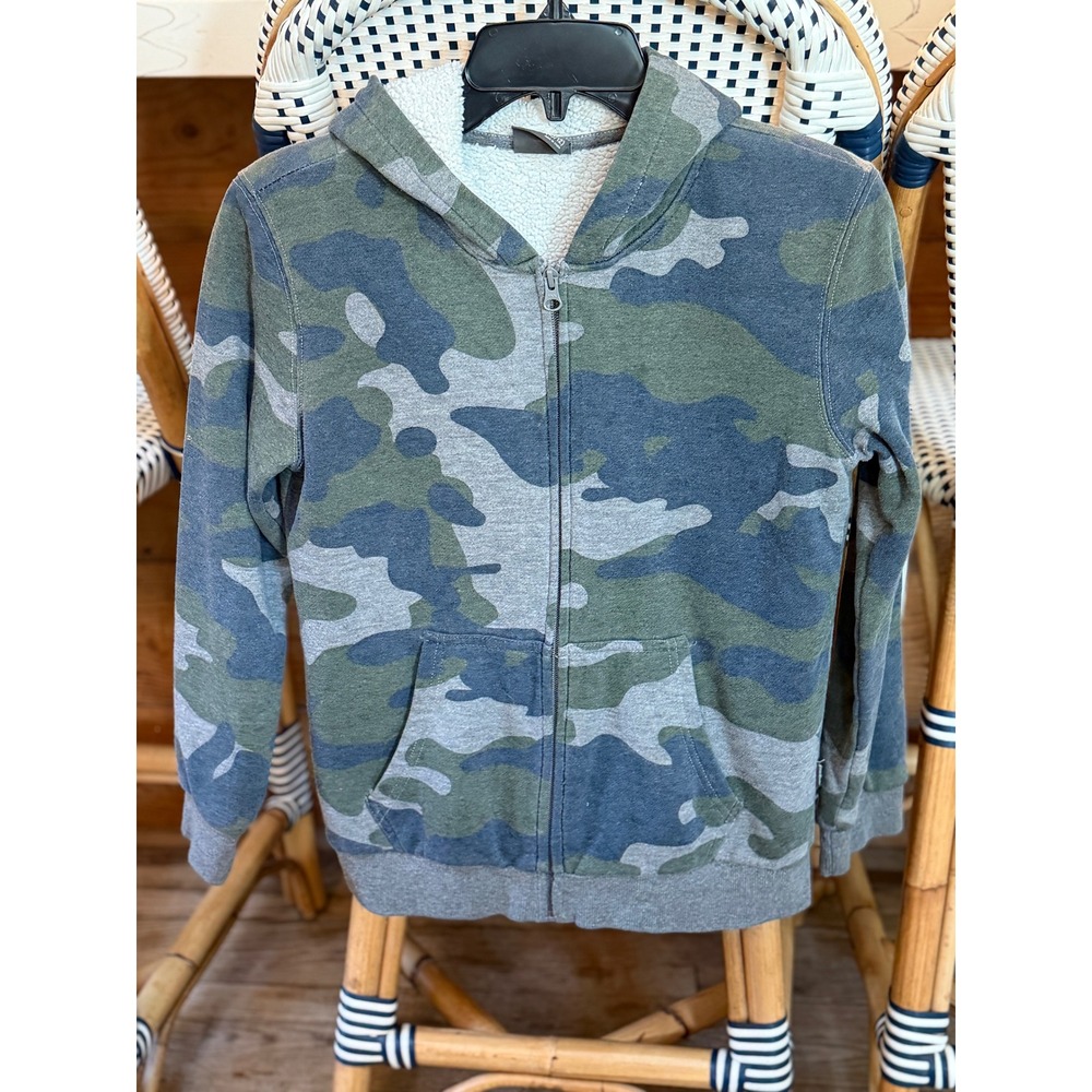 Eddie Bauer Kids Camo Sherpa Lined Full Zip Hoodie Green Gray Size M 10/12